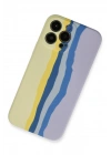 Mey İthalat®  iPhone 13 Pro Kılıf Ebruli Lansman Silikon - Sarı-Lila