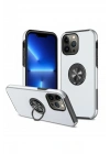 Mey İthalat®  iPhone 13 Pro Kılıf Elit Yüzüklü Kapak - Gümüş