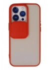Mey İthalat®  iPhone 13 Pro Kılıf Palm Buzlu Kamera Sürgülü Silikon - Kırmızı
