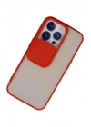 Mey İthalat®  iPhone 13 Pro Kılıf Palm Buzlu Kamera Sürgülü Silikon - Kırmızı