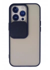 Mey İthalat®  iPhone 13 Pro Kılıf Palm Buzlu Kamera Sürgülü Silikon - Lacivert