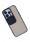 Mey İthalat®  iPhone 13 Pro Kılıf Palm Buzlu Kamera Sürgülü Silikon - Lacivert