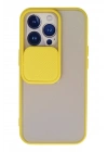 Mey İthalat®  iPhone 13 Pro Kılıf Palm Buzlu Kamera Sürgülü Silikon - Sarı