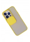 Mey İthalat®  iPhone 13 Pro Kılıf Palm Buzlu Kamera Sürgülü Silikon - Sarı
