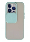 Mey İthalat®  iPhone 13 Pro Kılıf Palm Buzlu Kamera Sürgülü Silikon - Turkuaz