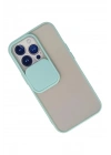 Mey İthalat®  iPhone 13 Pro Kılıf Palm Buzlu Kamera Sürgülü Silikon - Turkuaz