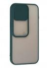 Mey İthalat®  iPhone 13 Pro Kılıf Palm Buzlu Kamera Sürgülü Silikon - Yeşil
