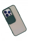 Mey İthalat®  iPhone 13 Pro Kılıf Palm Buzlu Kamera Sürgülü Silikon - Yeşil
