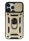 Mey İthalat®  iPhone 13 Pro Kılıf Pars Lens Yüzüklü Silikon - Gold