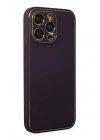Mey İthalat®  iPhone 13 Pro Max Kılıf Coco Deri Silikon Kapak - Derin Mor