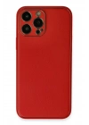Mey İthalat®  iPhone 13 Pro Max Kılıf Coco Deri Silikon Kapak - Kırmızı
