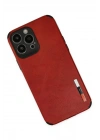 Mey İthalat®  iPhone 13 Pro Max Kılıf Loop Deri Silikon - Kırmızı
