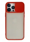 Mey İthalat®  iPhone 13 Pro Max Kılıf Palm Buzlu Kamera Sürgülü Silikon - Kırmızı