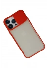 Mey İthalat®  iPhone 13 Pro Max Kılıf Palm Buzlu Kamera Sürgülü Silikon - Kırmızı