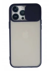 Mey İthalat®  iPhone 13 Pro Max Kılıf Palm Buzlu Kamera Sürgülü Silikon - Lacivert