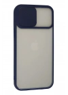 Mey İthalat®  iPhone 13 Pro Max Kılıf Palm Buzlu Kamera Sürgülü Silikon - Lacivert