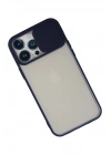 Mey İthalat®  iPhone 13 Pro Max Kılıf Palm Buzlu Kamera Sürgülü Silikon - Lacivert