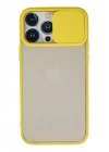 Mey İthalat®  iPhone 13 Pro Max Kılıf Palm Buzlu Kamera Sürgülü Silikon - Sarı
