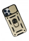 Mey İthalat®  iPhone 13 Pro Max Kılıf Pars Lens Yüzüklü Silikon - Gold