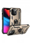 Mey İthalat®  iPhone 13 Pro Max Kılıf Sofya Yüzüklü Silikon Kapak - Gold