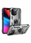 Mey İthalat®  iPhone 13 Pro Max Kılıf Sofya Yüzüklü Silikon Kapak - Gümüş