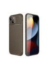 Mey İthalat®  iPhone 14 Kılıf Auto Focus Karbon Kapak - Kahverengi