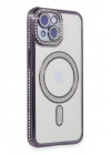 Mey İthalat®  iPhone 14 Kılıf Joke Simli Magneticsafe Kılıf - Derin Mor