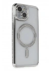 Mey İthalat®  iPhone 14 Kılıf Joke Simli Magneticsafe Kılıf - Gümüş