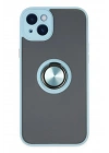 Mey İthalat®  iPhone 14 Kılıf Montreal Yüzüklü Silikon Kapak - Buz Mavi