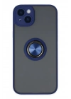 Mey İthalat®  iPhone 14 Kılıf Montreal Yüzüklü Silikon Kapak - Lacivert