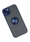Mey İthalat®  iPhone 14 Kılıf Montreal Yüzüklü Silikon Kapak - Lacivert