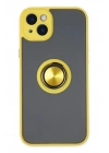 Mey İthalat®  iPhone 14 Kılıf Montreal Yüzüklü Silikon Kapak - Sarı