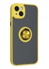 Mey İthalat®  iPhone 14 Kılıf Montreal Yüzüklü Silikon Kapak - Sarı