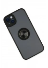 Mey İthalat®  iPhone 14 Kılıf Montreal Yüzüklü Silikon Kapak - Siyah