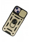 Mey İthalat®  iPhone 14 Kılıf Pars Lens Yüzüklü Silikon - Gold
