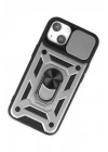 Mey İthalat®   iPhone 14 Kılıf Pars Lens Yüzüklü Silikon - Gümüş
