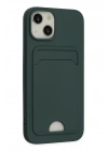 Mey İthalat®  iPhone 14 Plus Kılıf Kelvin Kartvizitli Silikon - Koyu Yeşil