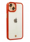 Mey İthalat®  iPhone 14 Plus Kılıf Liva Lens Silikon - Kırmızı