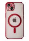 Mey İthalat®  iPhone 14 Plus Kılıf Magneticsafe Lazer Silikon - Kırmızı