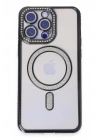 Mey İthalat®  iPhone 14 Pro Kılıf Joke Simli Magneticsafe Kılıf - Siyah