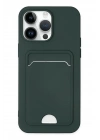 Mey İthalat®  iPhone 14 Pro Kılıf Kelvin Kartvizitli Silikon - Koyu Yeşil