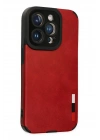Mey İthalat®  iPhone 14 Pro Kılıf Loop Deri Silikon - Kırmızı