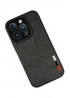 Mey İthalat®  iPhone 14 Pro Kılıf Loop Deri Silikon - Siyah