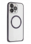 Mey İthalat®  iPhone 14 Pro Kılıf Metal Bumper Magneticsafe Kapak - Derin Mor