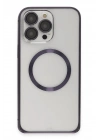 Mey İthalat®  iPhone 14 Pro Kılıf Metal Bumper Magneticsafe Kapak - Derin Mor