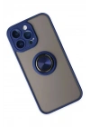 Mey İthalat®  iPhone 14 Pro Kılıf Montreal Yüzüklü Silikon Kapak - Lacivert