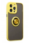 Mey İthalat®  iPhone 14 Pro Kılıf Montreal Yüzüklü Silikon Kapak - Sarı