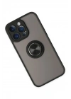 Mey İthalat®  iPhone 14 Pro Kılıf Montreal Yüzüklü Silikon Kapak - Siyah