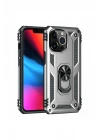 Mey İthalat®  iPhone 14 Pro Kılıf Sofya Yüzüklü Silikon Kapak - Gümüş