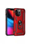 Mey İthalat®  iPhone 14 Pro Kılıf Sofya Yüzüklü Silikon Kapak - Kırmızı